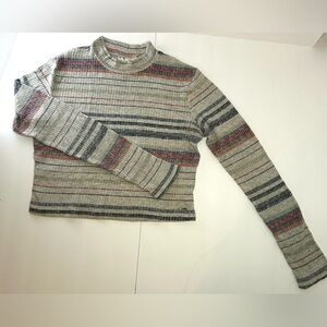 Roxy long-sleeved, ribbed, striped mock neck crop top.  Size L